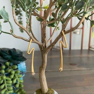 5/$25 Gold Tone Zig Zag Dangle Drop Earrings with Rhinestone Accents